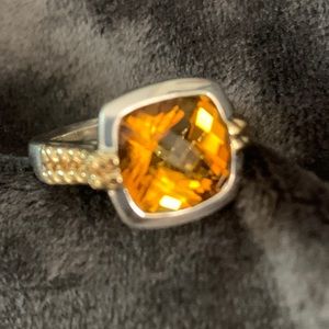 18k and 925 SS Ring by Lorenzo Citrine, silver tone with gold accents size 6.